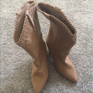 Bellini Tan Pointed Mid-Calf Whipstitch Boots